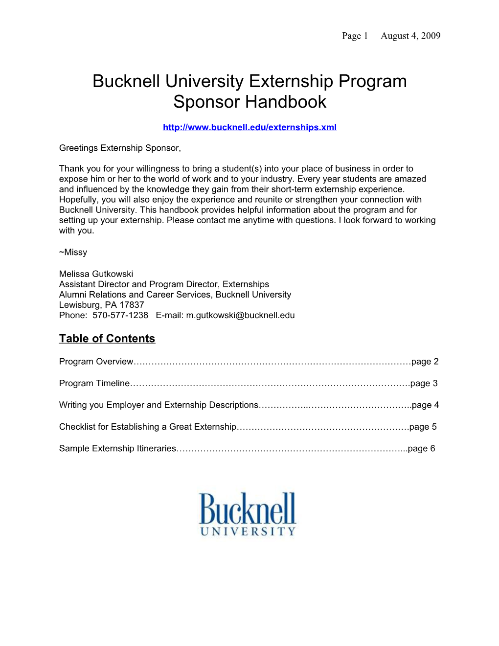 Bucknell University Externship Program