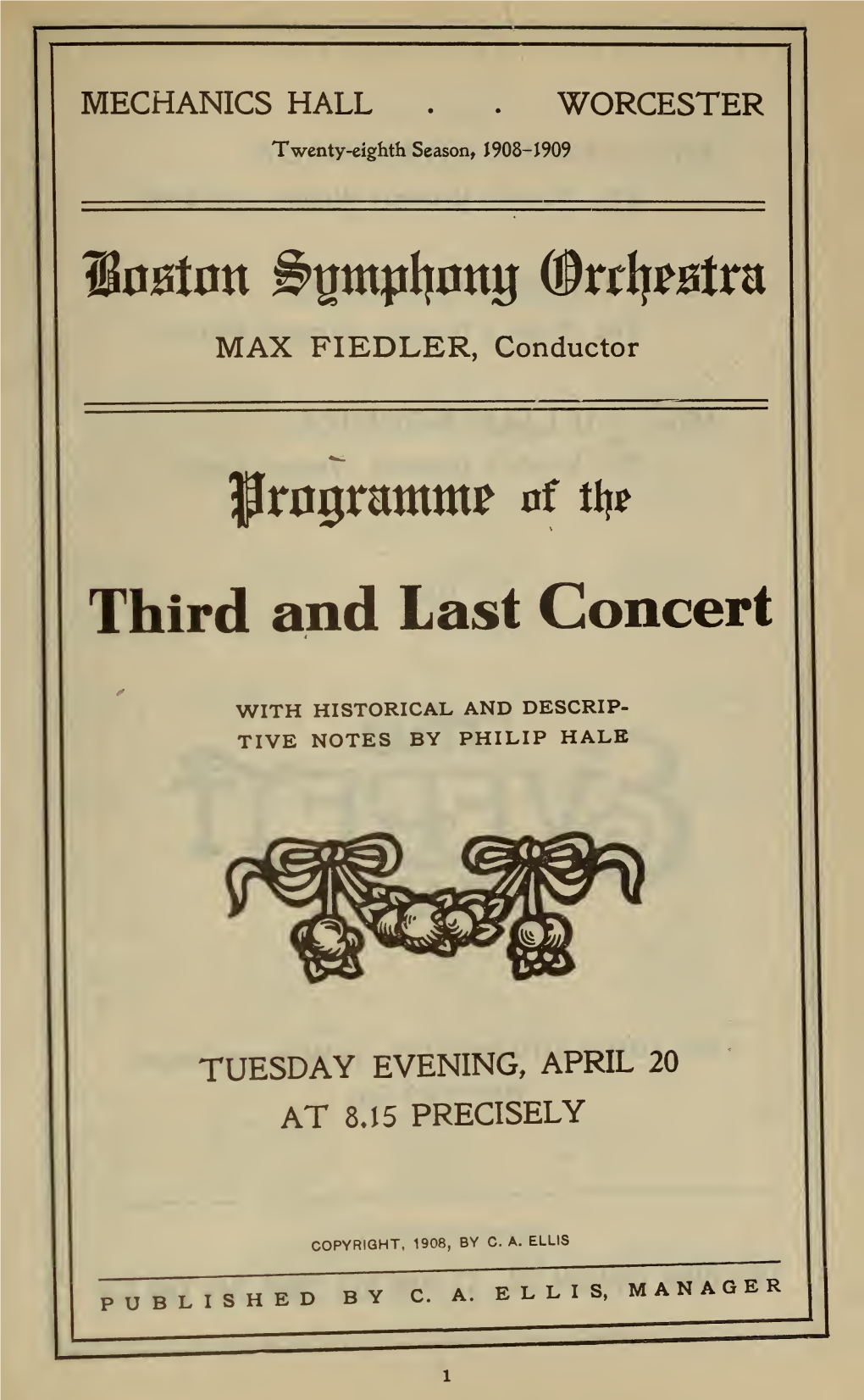 Boston Symphony Orchestra Concert Programs, Season 28,1908-1909, Trip