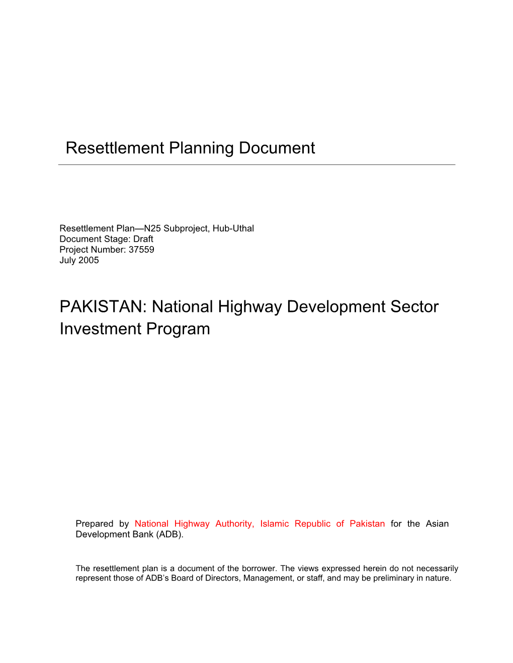 PAKISTAN: National Highway Development Sector Investment Program