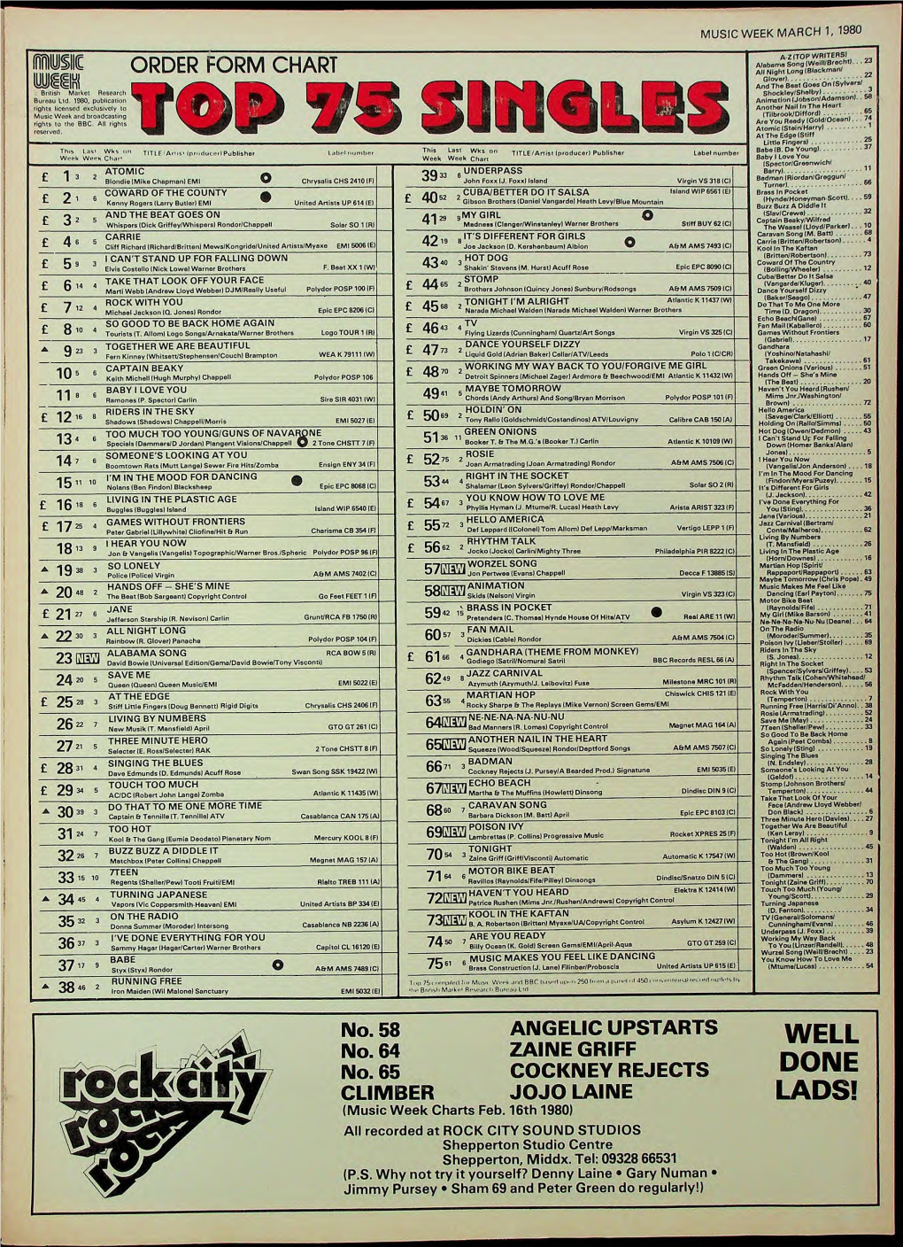 MUSIC WEEK MARCH 1, 1980 I^Lnl British Market Research Bureau Ltd. 1980, Publication Tights Licensed Exclusively to Music Week A