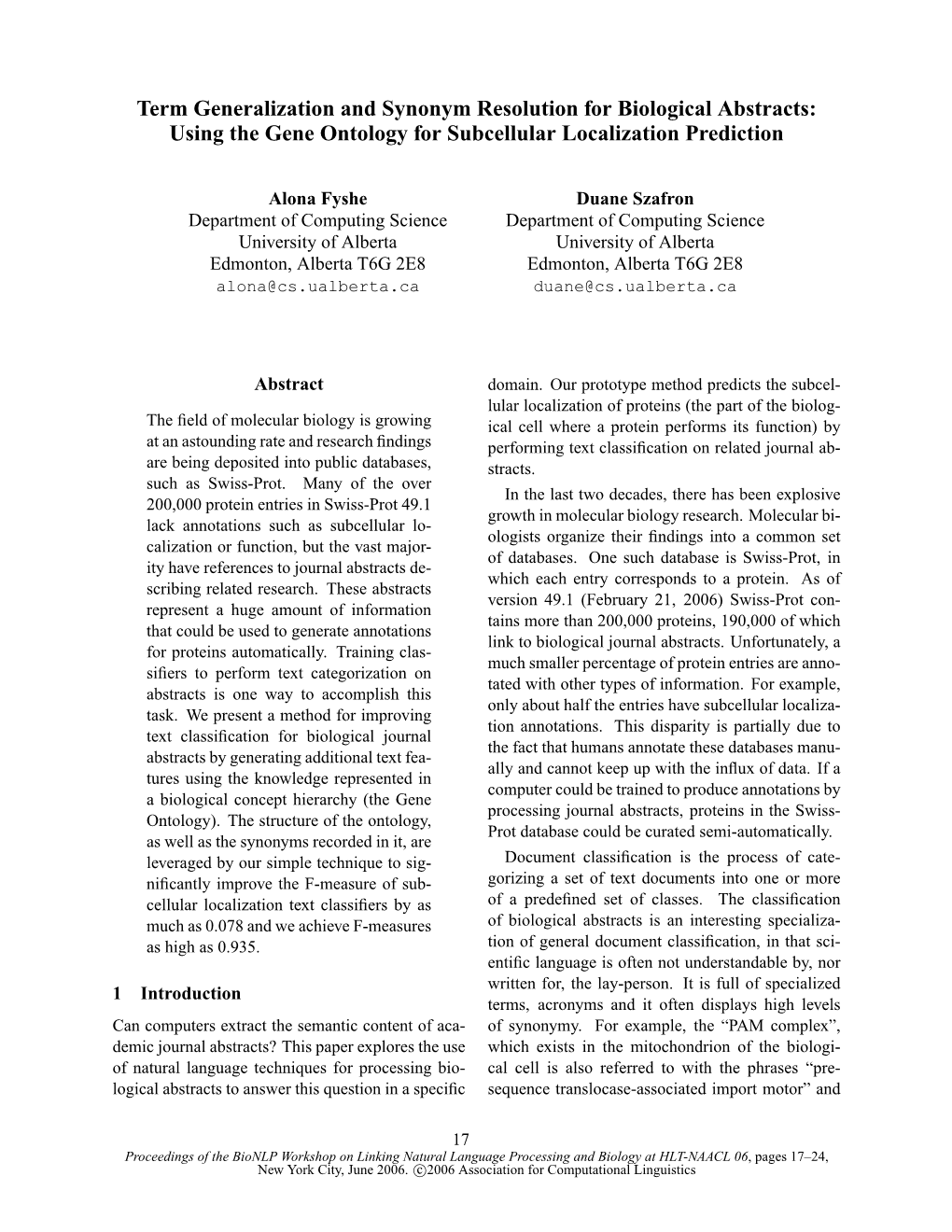 Term Generalization and Synonym Resolution for Biological Abstracts: Using the Gene Ontology for Subcellular Localization Prediction