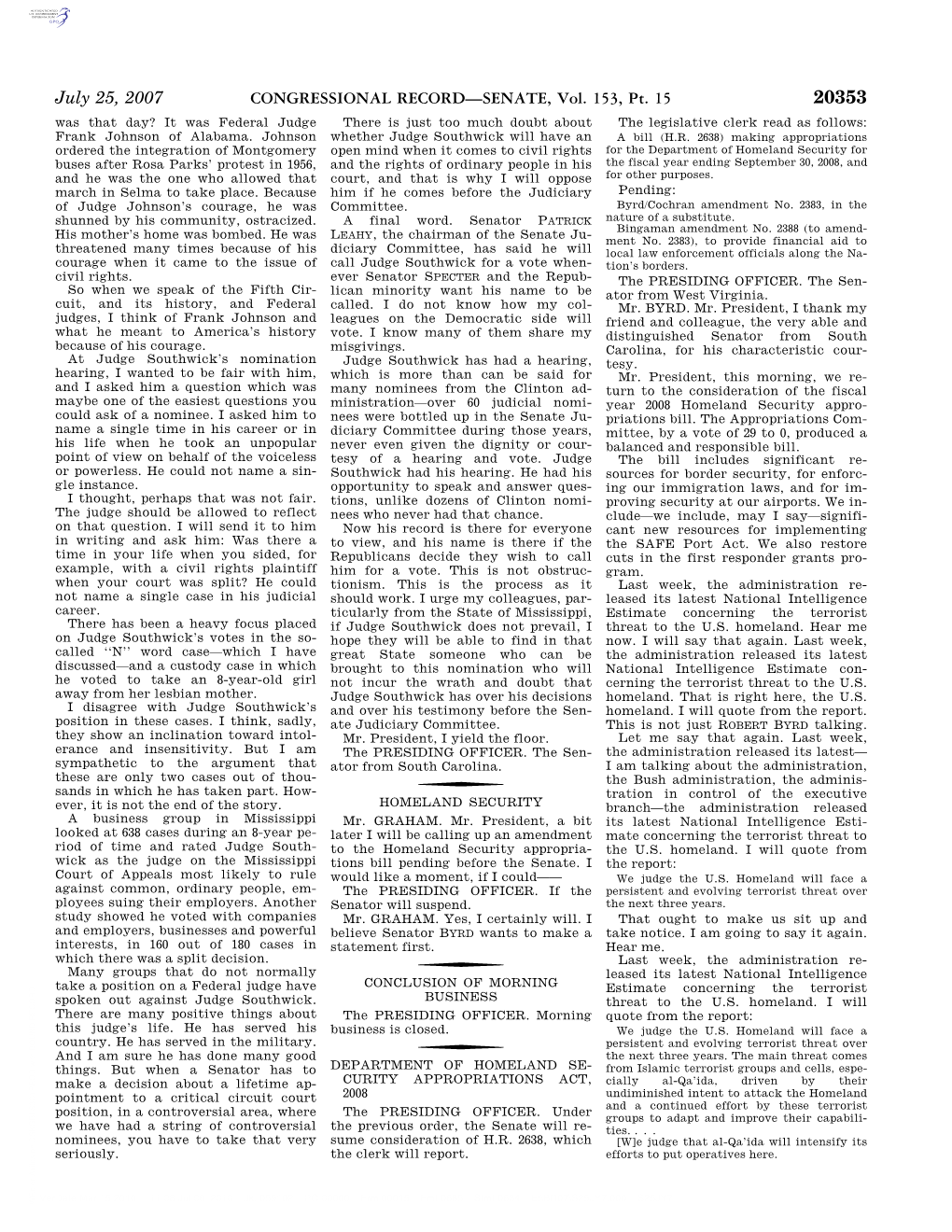 CONGRESSIONAL RECORD—SENATE, Vol. 153, Pt. 15 July 25