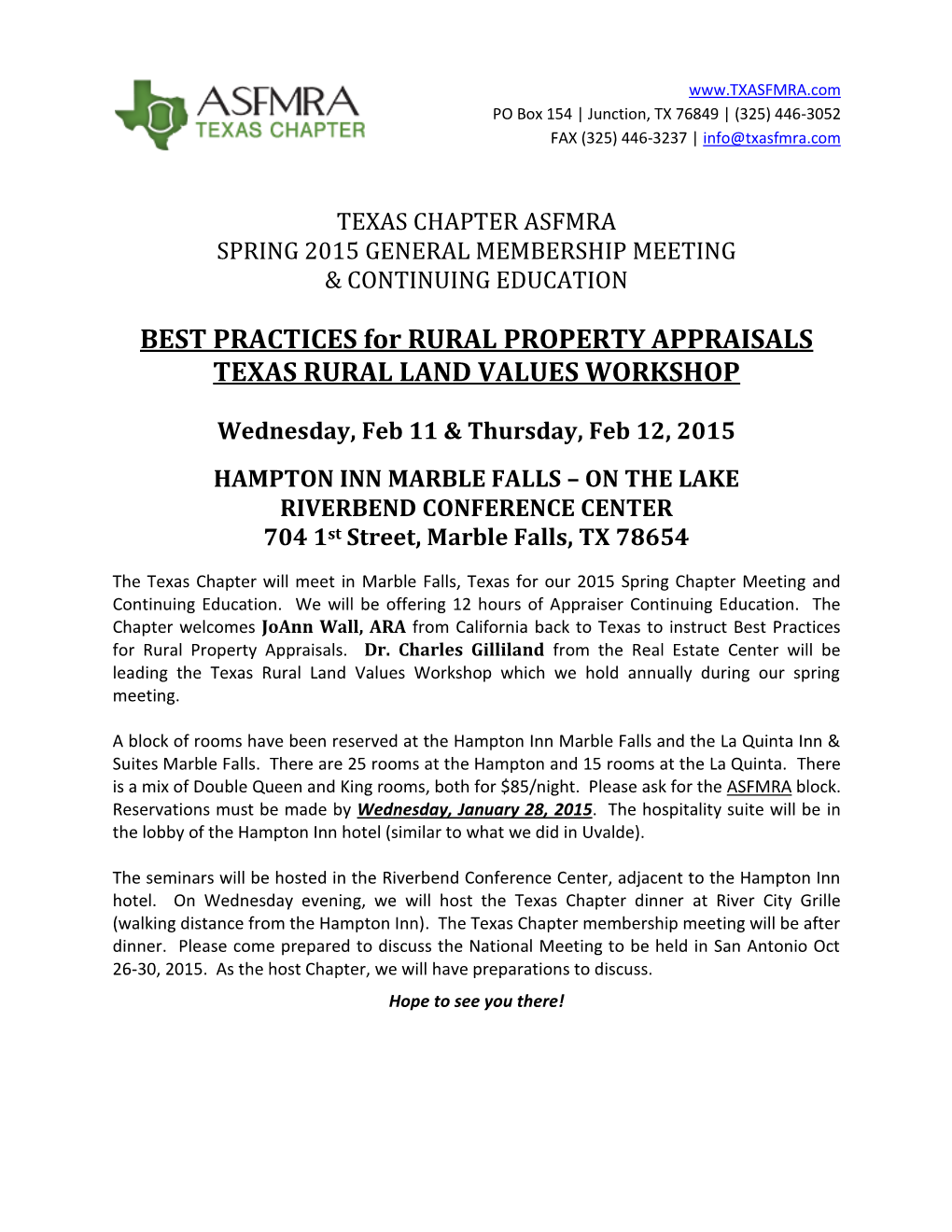 BEST PRACTICES for RURAL PROPERTY APPRAISALS TEXAS RURAL LAND VALUES WORKSHOP