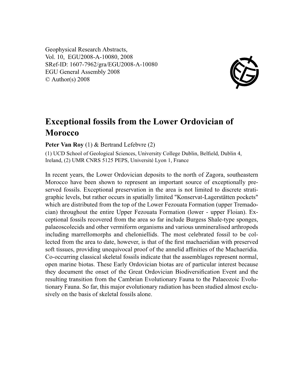 Exceptional Fossils from the Lower Ordovician of Morocco