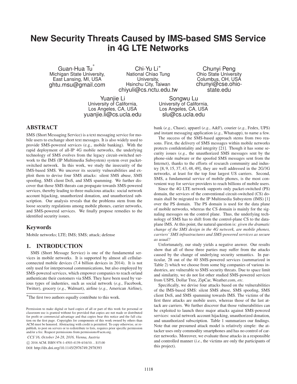 New Security Threats Caused by IMS-Based SMS Service in 4G LTE Networks