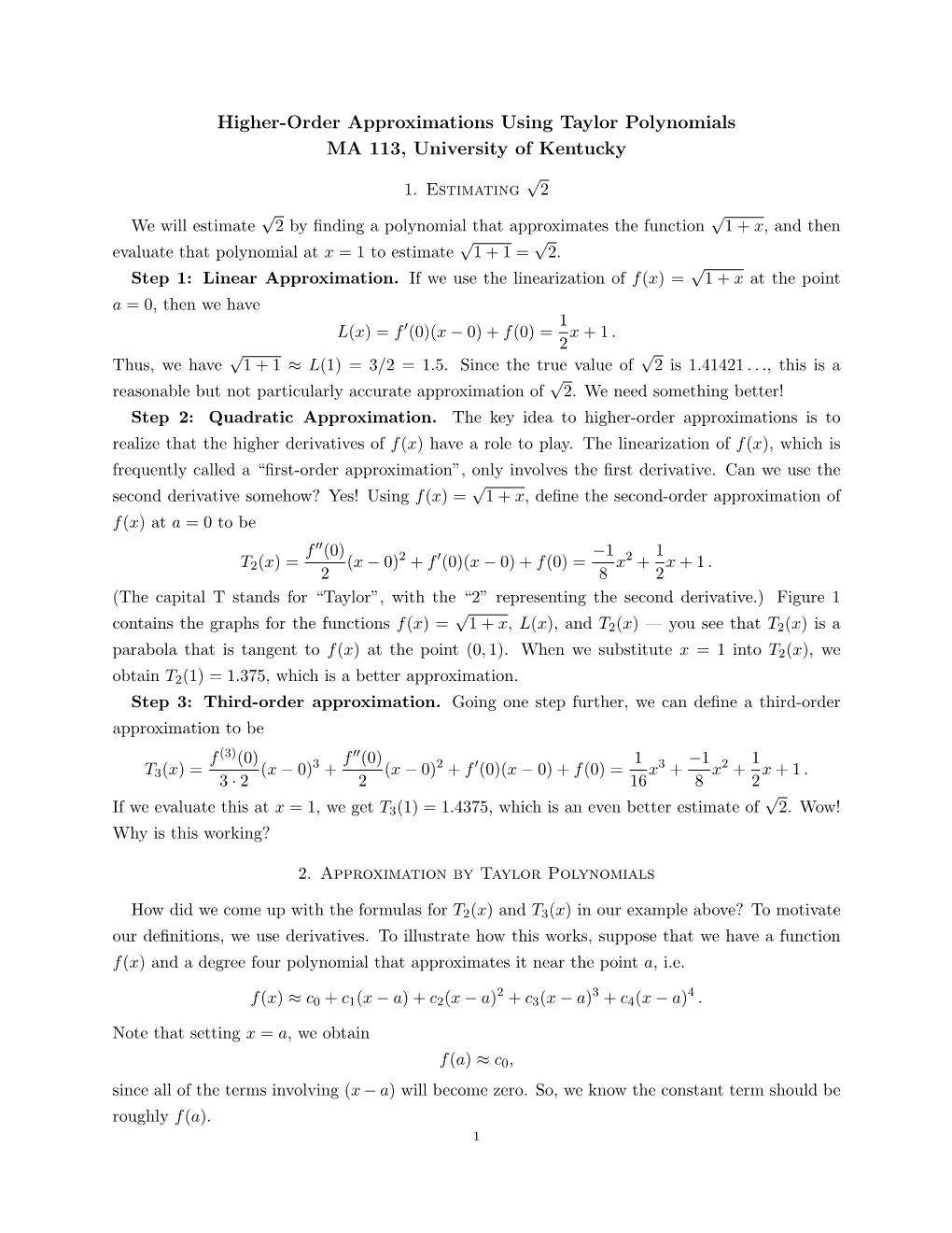 Handout on Higher-Order Approximation