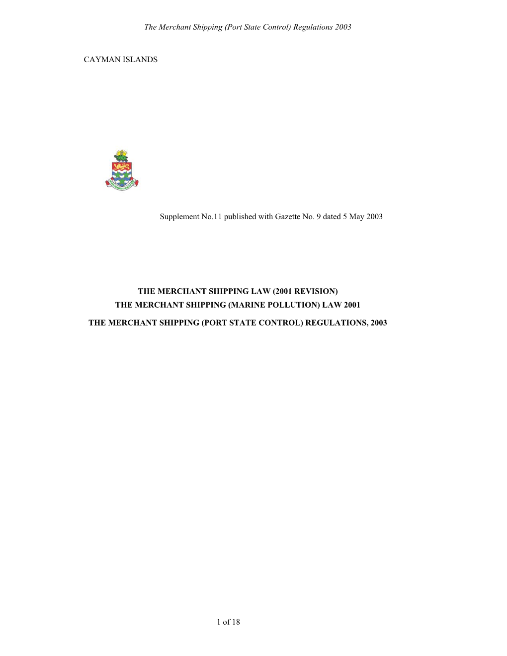 The Merchant Shipping (Port State Control) Regulations 2003