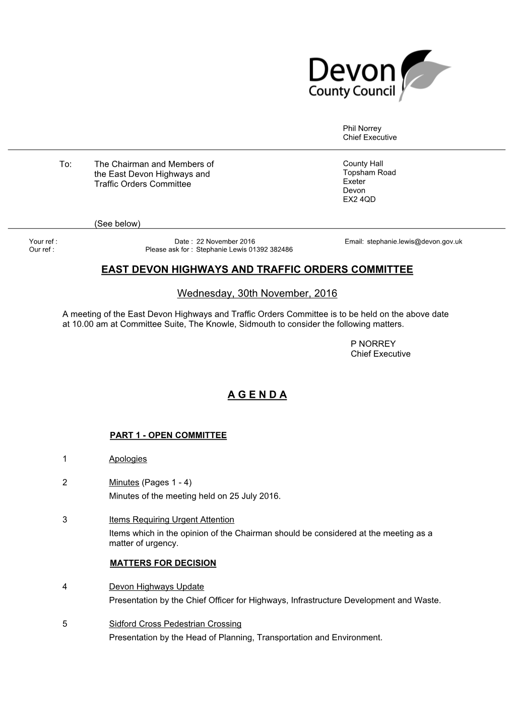 (Public Pack)Agenda Document for East Devon Highways and Traffic