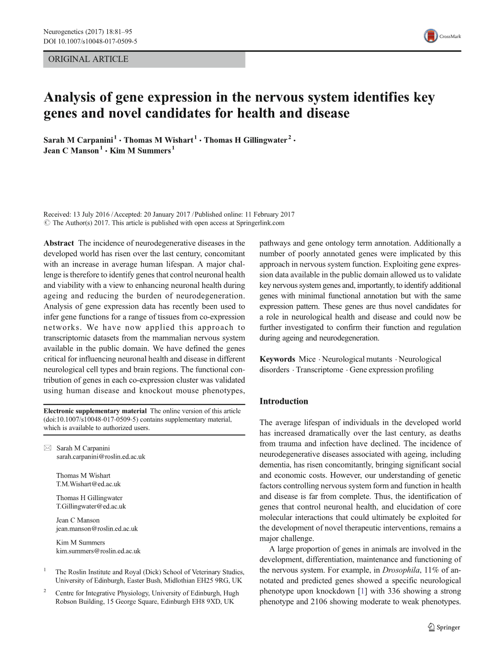 Analysis of Gene Expression in the Nervous System Identifies Key Genes and Novel Candidates for Health and Disease