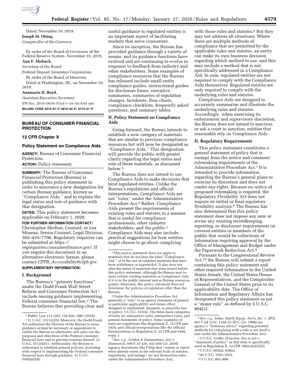 Federal Register/Vol. 85, No. 17/Monday, January 27, 2020