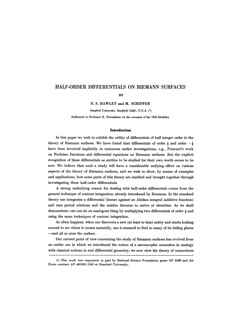 Half-Order Differentials on Riemann Surfaces