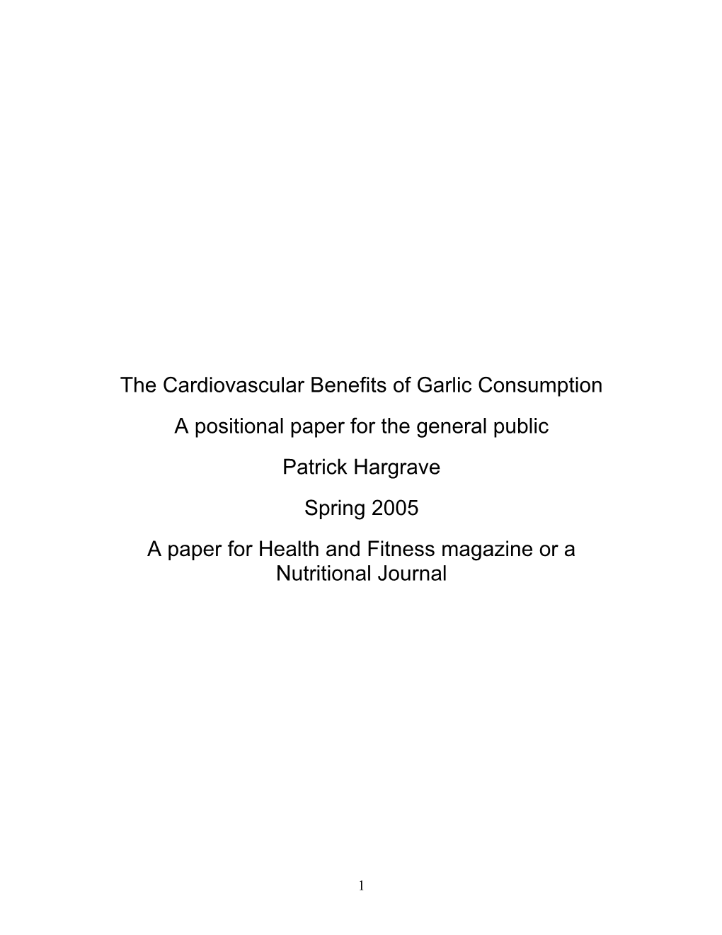 The Cardiovascular Benefits of Garlic Consumption