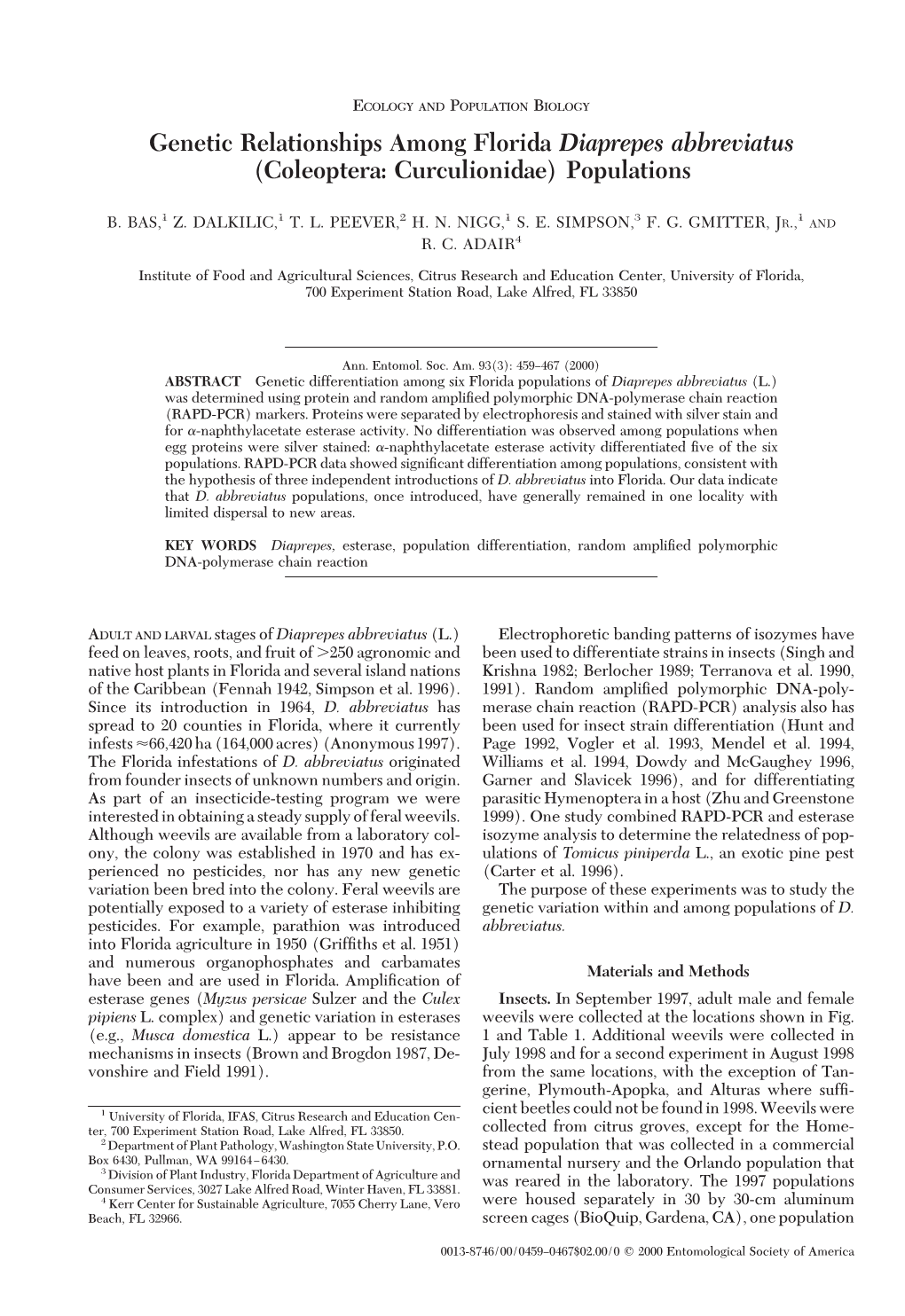 Genetic Relationships Among Fla Diaprepes