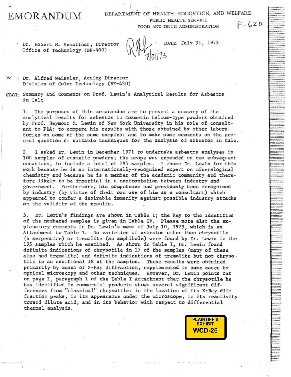 Id Fda Cosmetic Talc Study 1973 Lewin