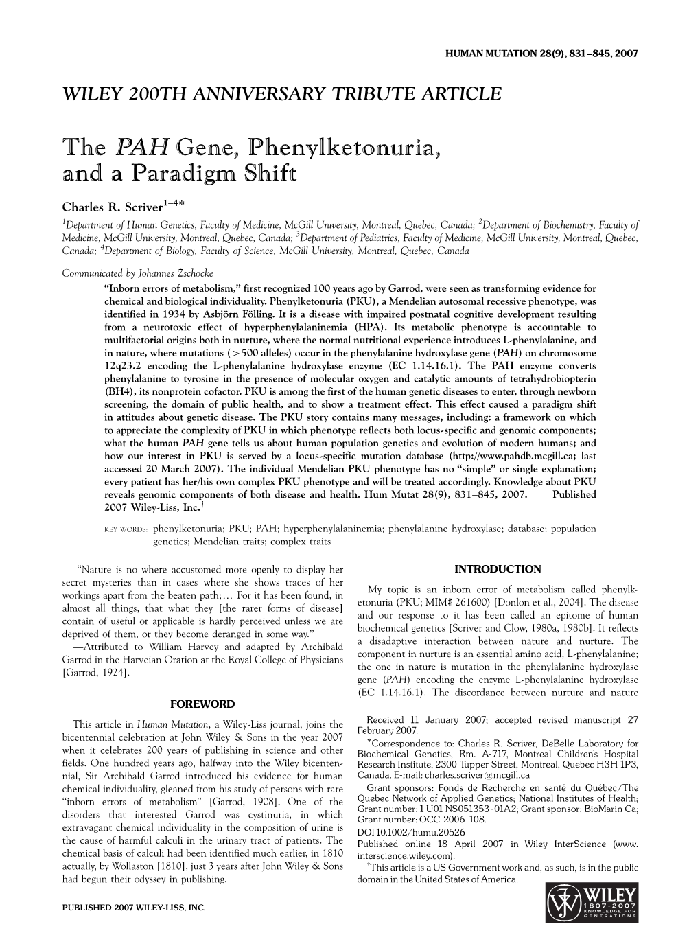 The PAH Gene, Phenylketonuria, and a Paradigm Shift