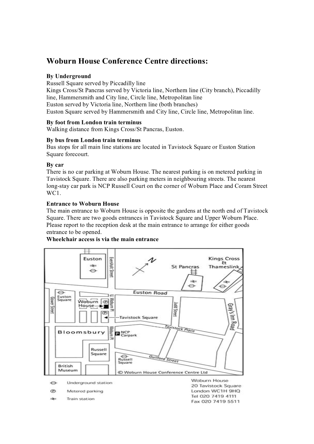 Woburn House Conference Centre Directions