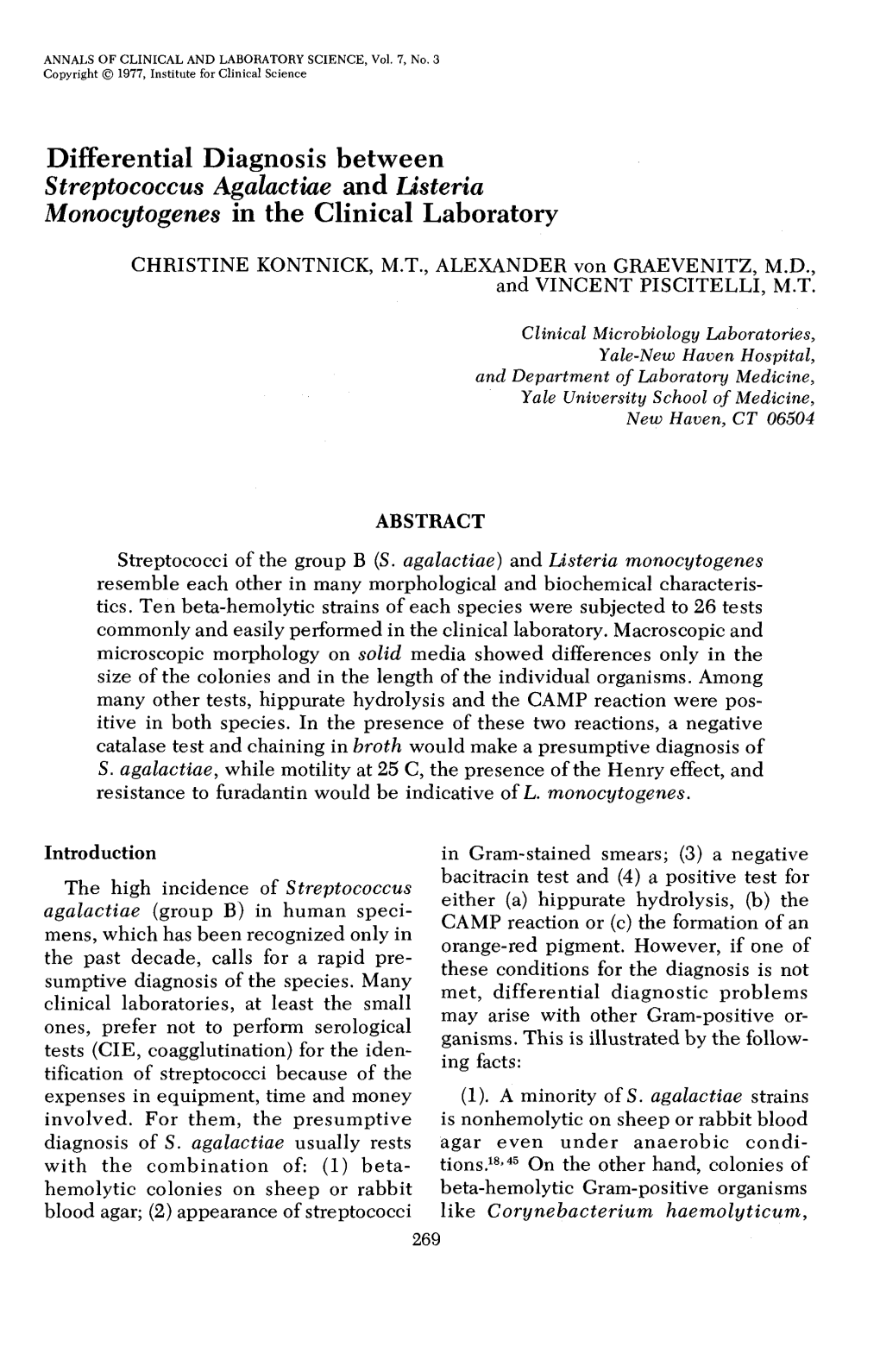 Differential Diagnosis Between Streptococcus Agalactiae and Listeria Monocytogenes in the Clinical Laboratory