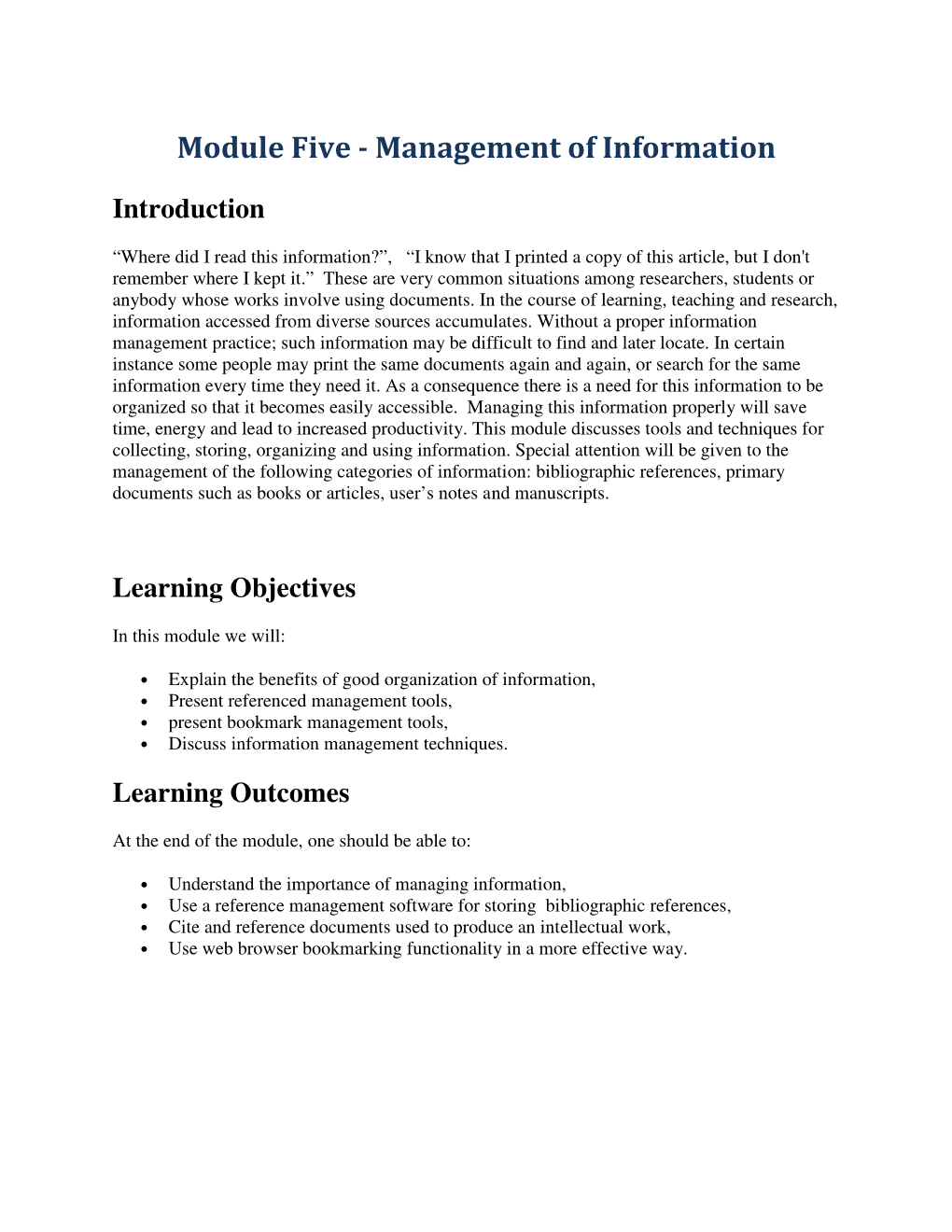 Module Five - Management of Information