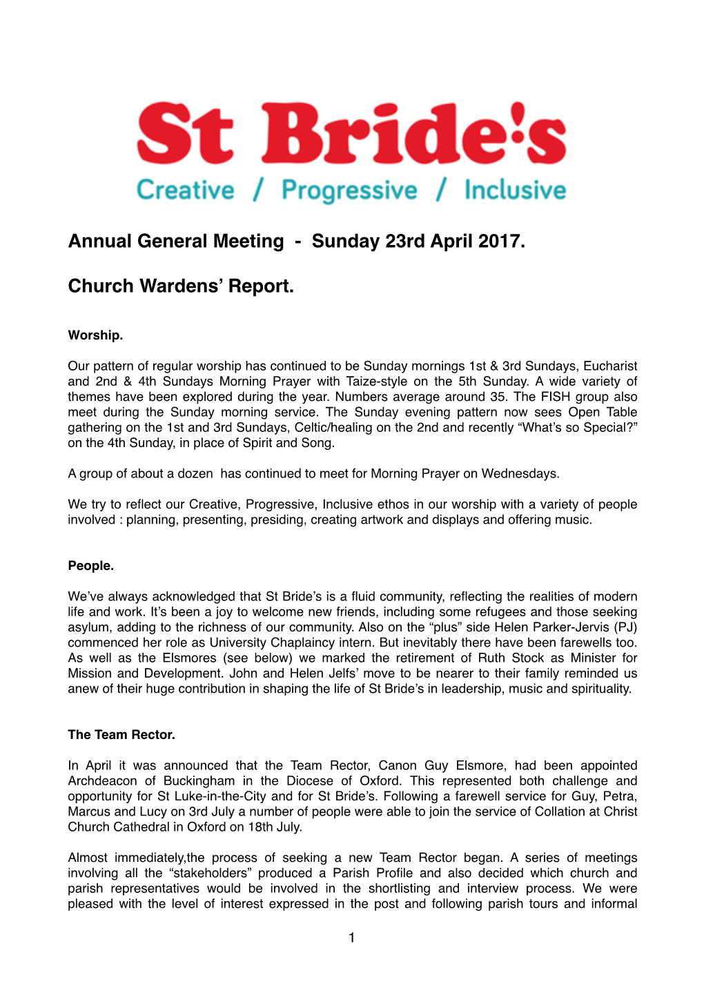 Sunday 23Rd April 2017. Church Wardens' Report