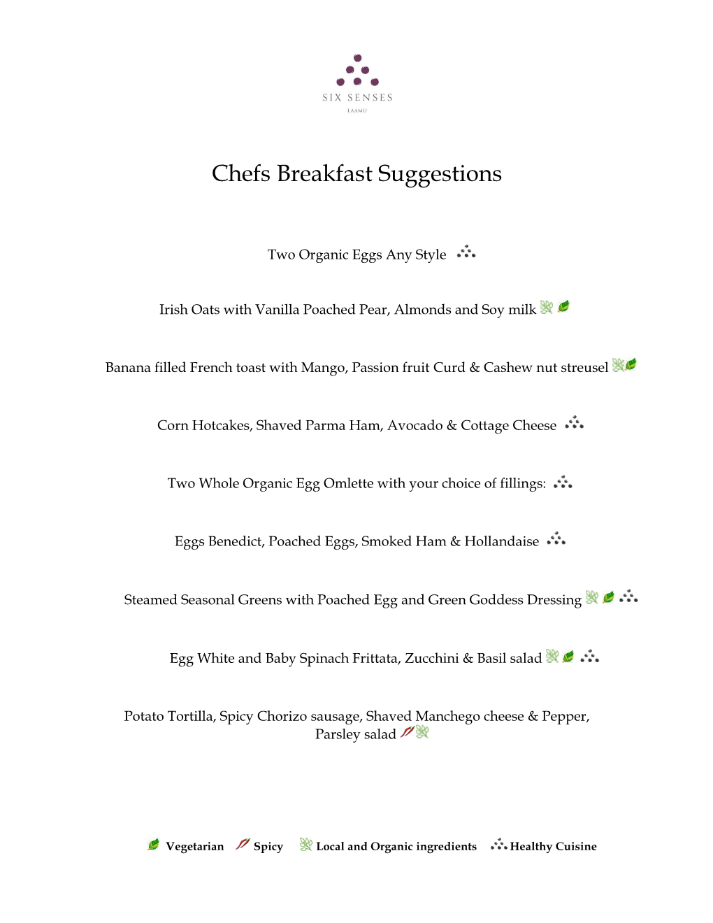 Chefs Breakfast Suggestions