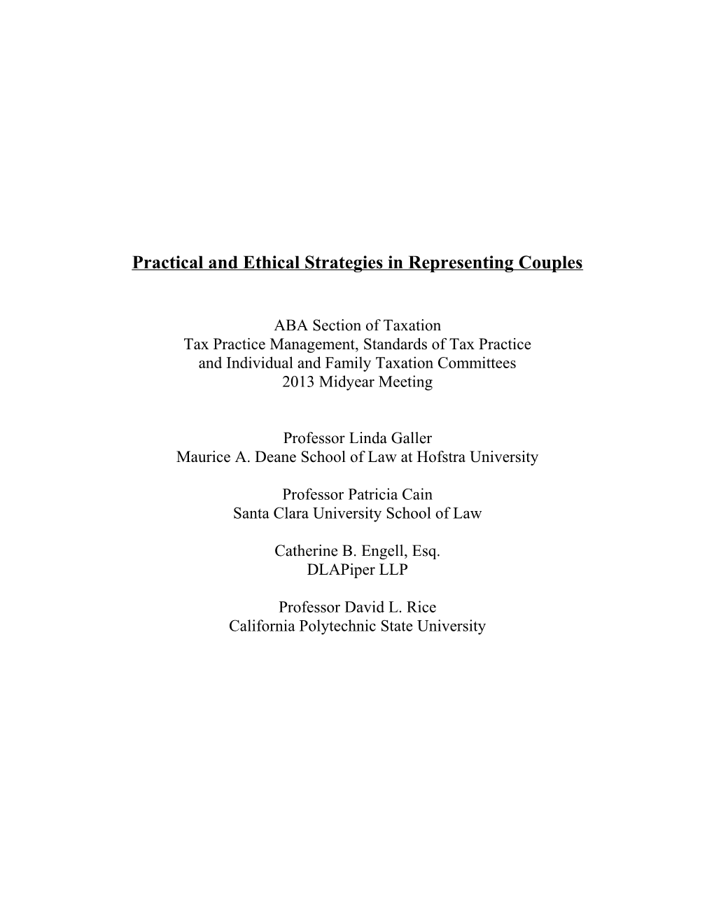 Practical and Ethical Strategies in Representing Couples