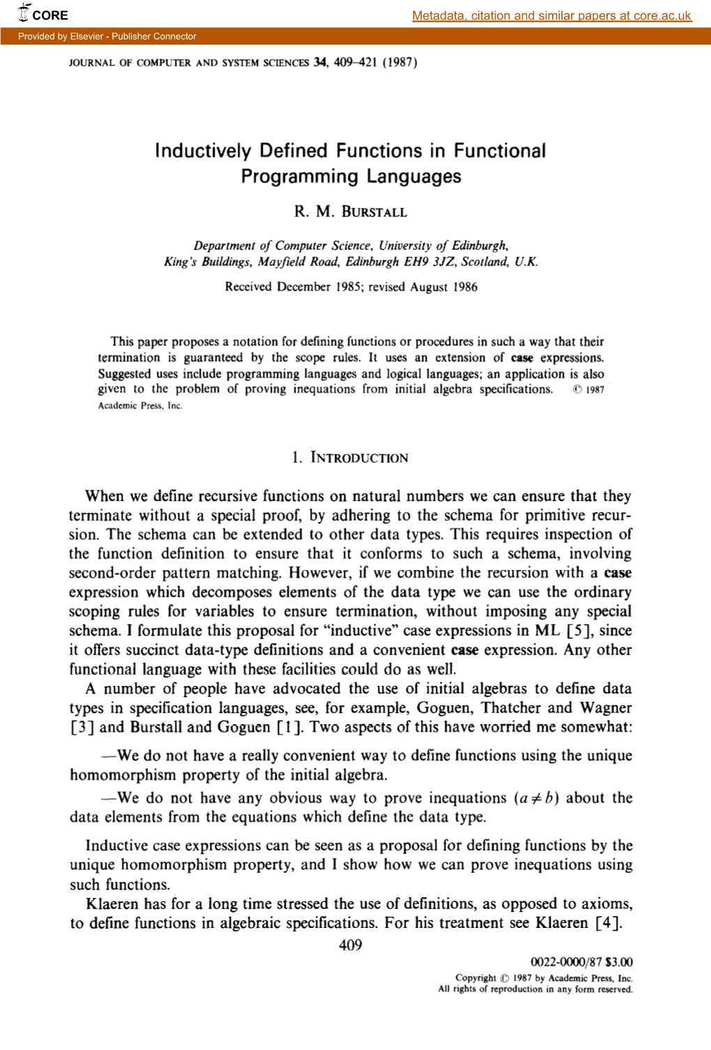 Inductively Defined Functions in Functional Programming Languages