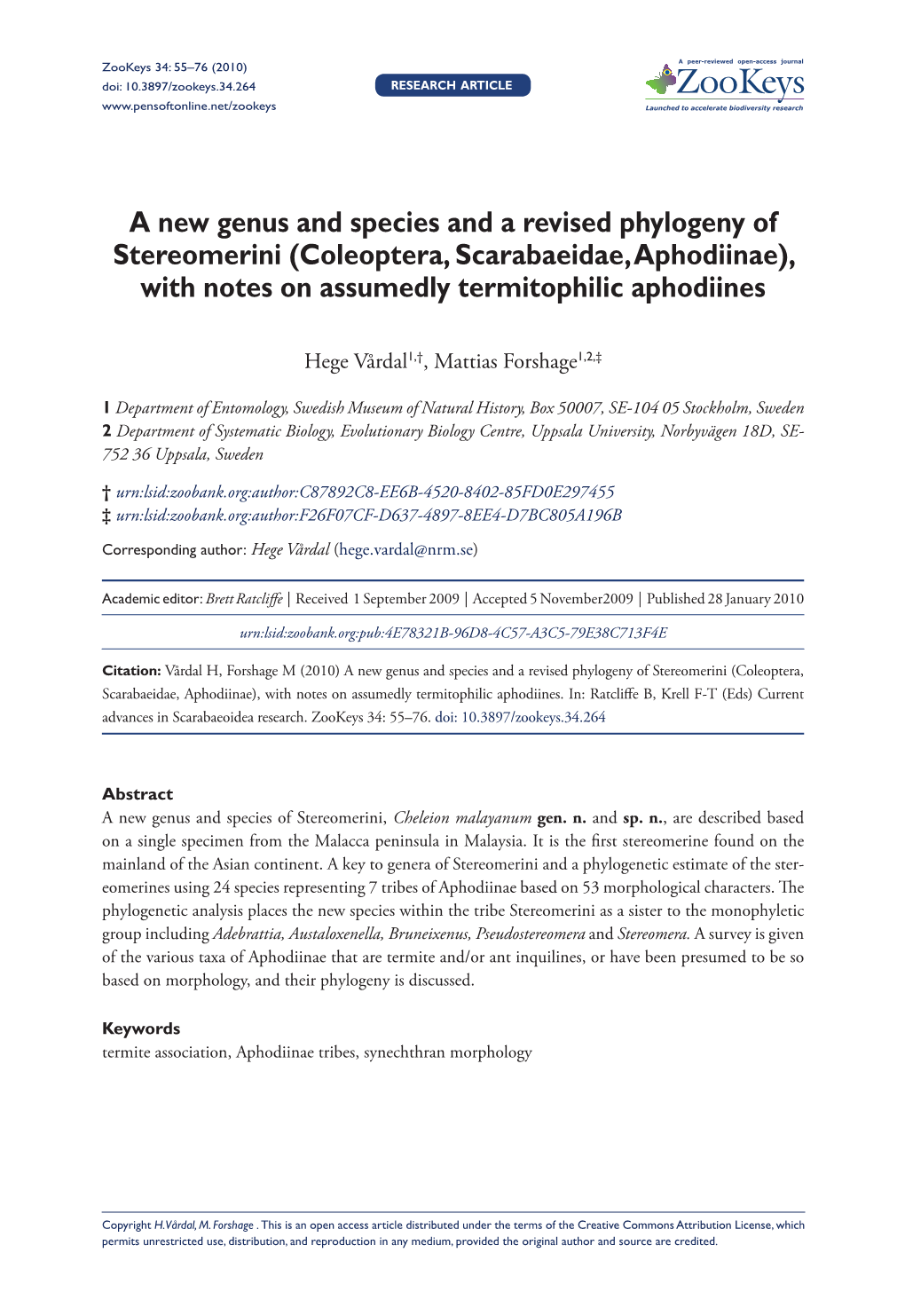 Coleoptera, Scarabaeidae, Aphodiinae), with Notes on Assumedly Termitophilic Aphodiines