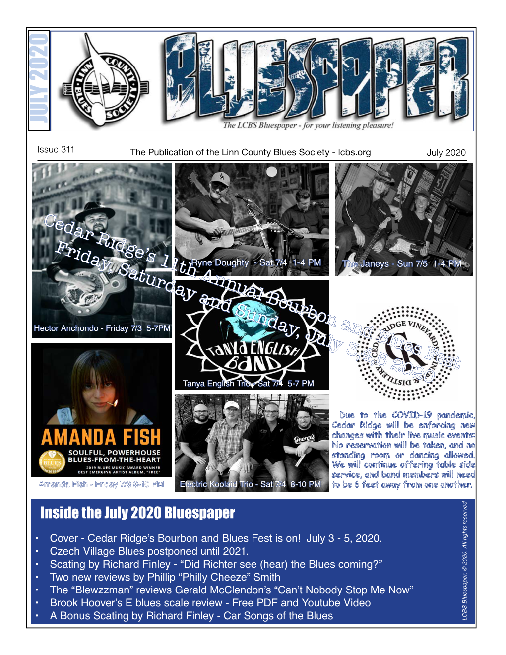 Inside the July 2020 Bluespaper 2020 Inside July the Fest Blues and Bourbon Annual 11Th Ridge’S Cedar