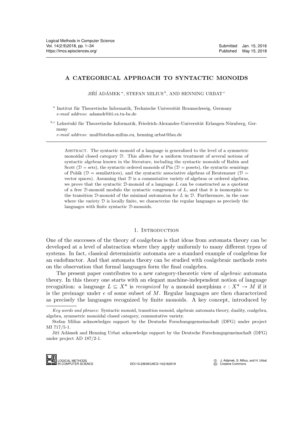 A Categorical Approach to Syntactic Monoids 11