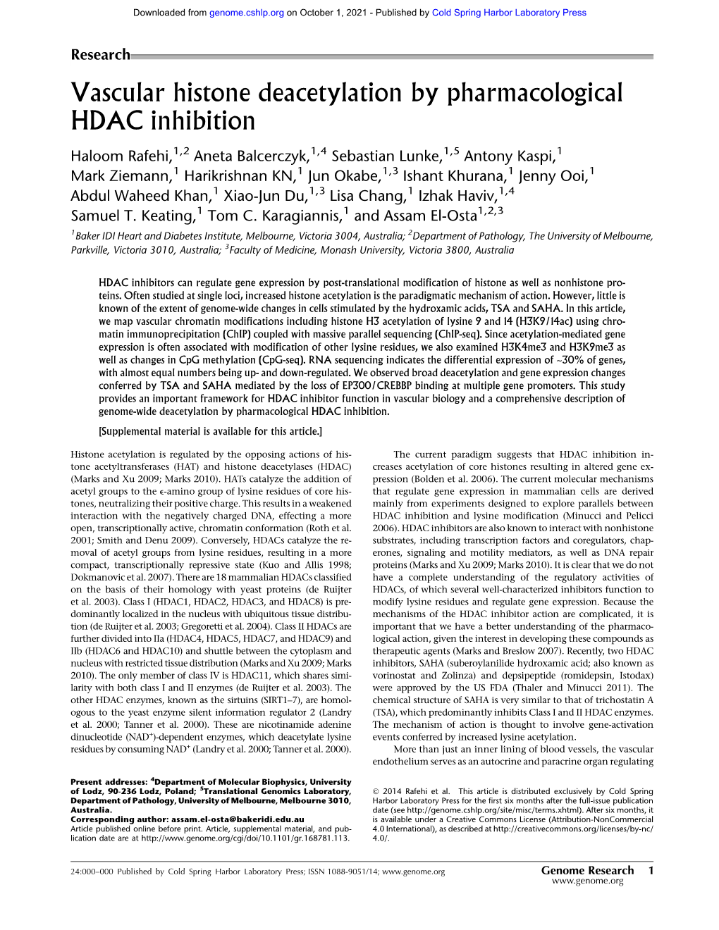 Vascular Histone Deacetylation by Pharmacological HDAC Inhibition