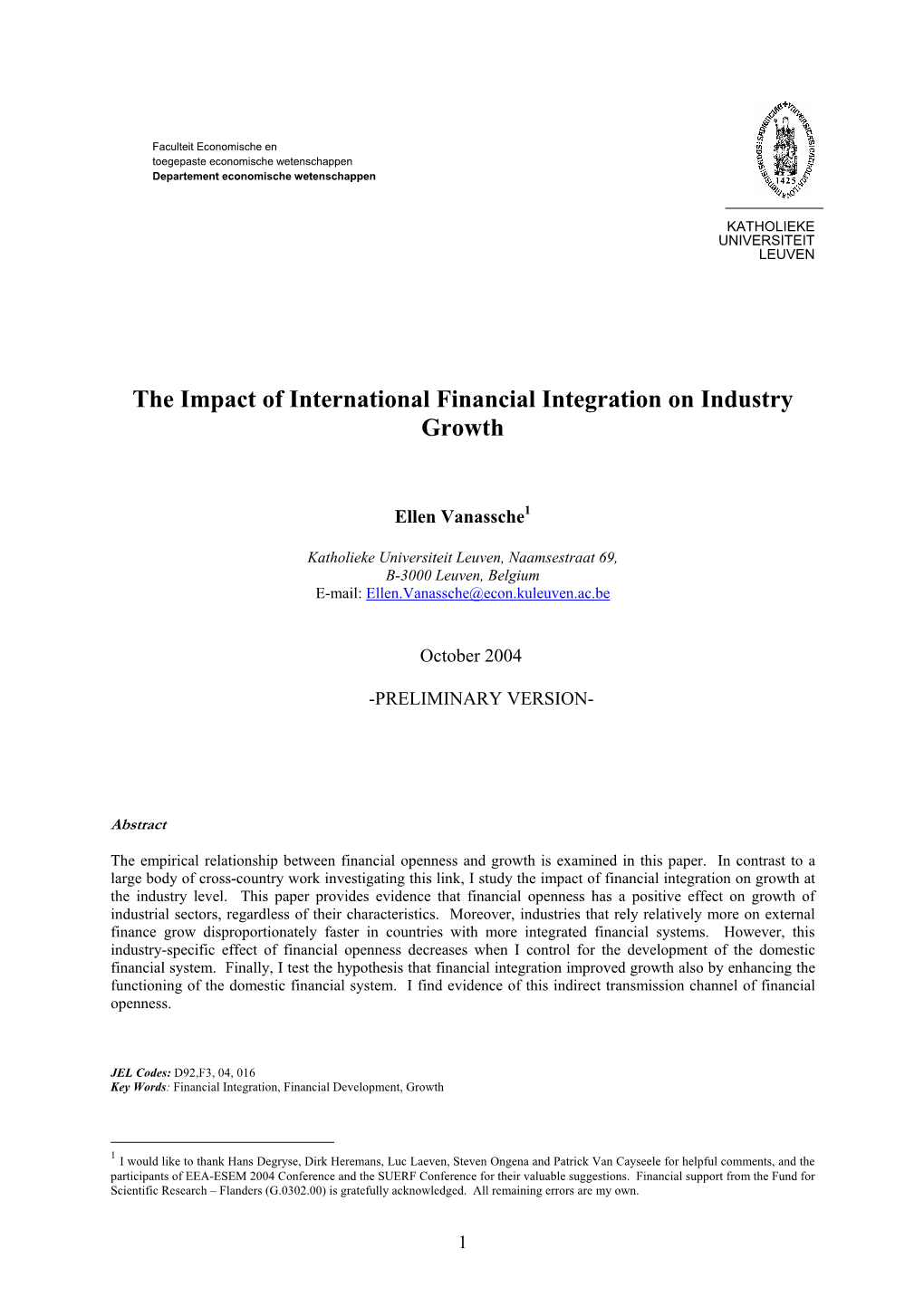 The Impact of International Financial Integration on Industry Growth