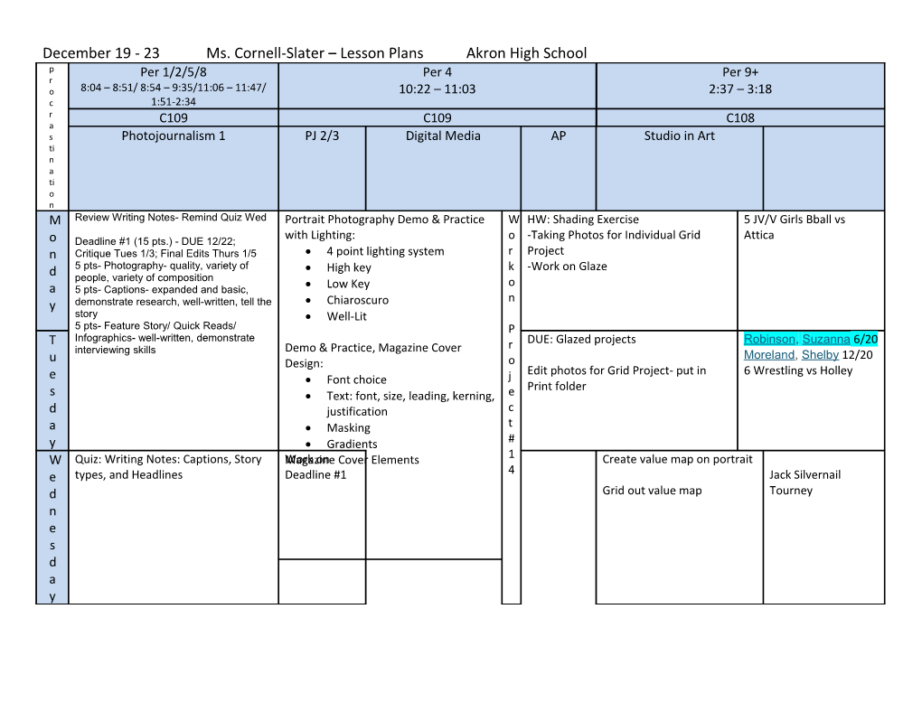 December 19 - 23Ms. Cornell-Slater Lesson Plansakron High School