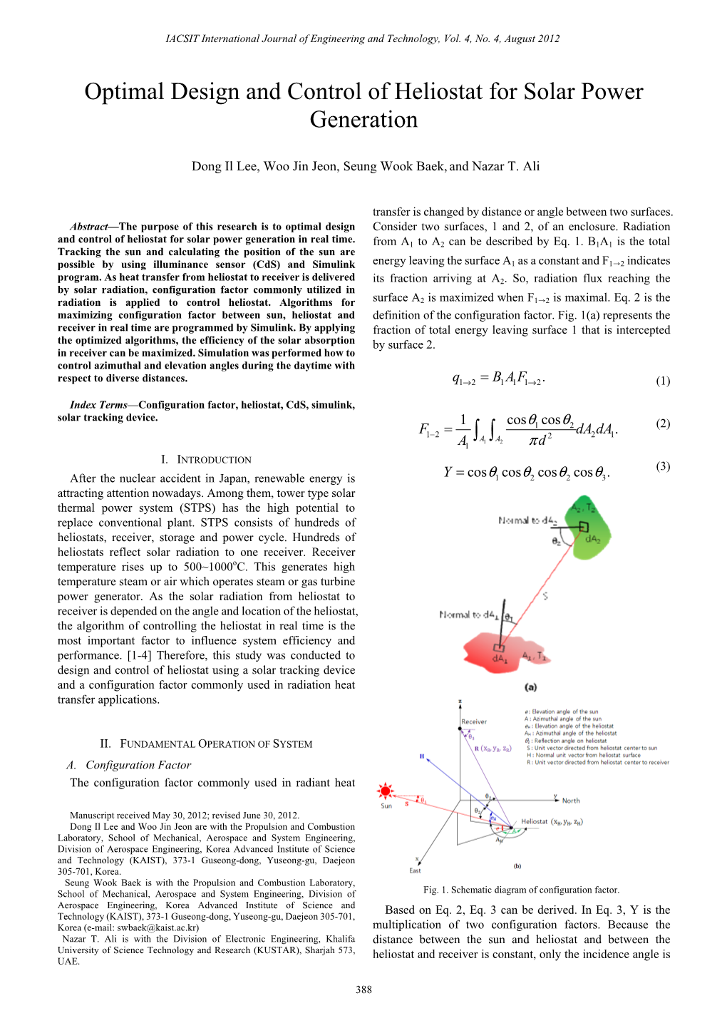 Optimal Design and Control of Heliostat for Solar Power Generation