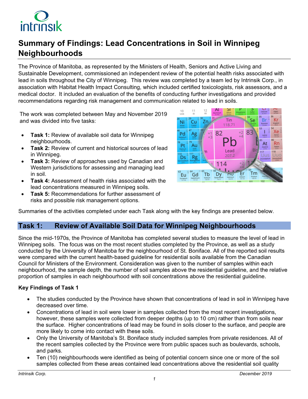 Lead Concentrations in Soil in Winnipeg Neighbourhoods