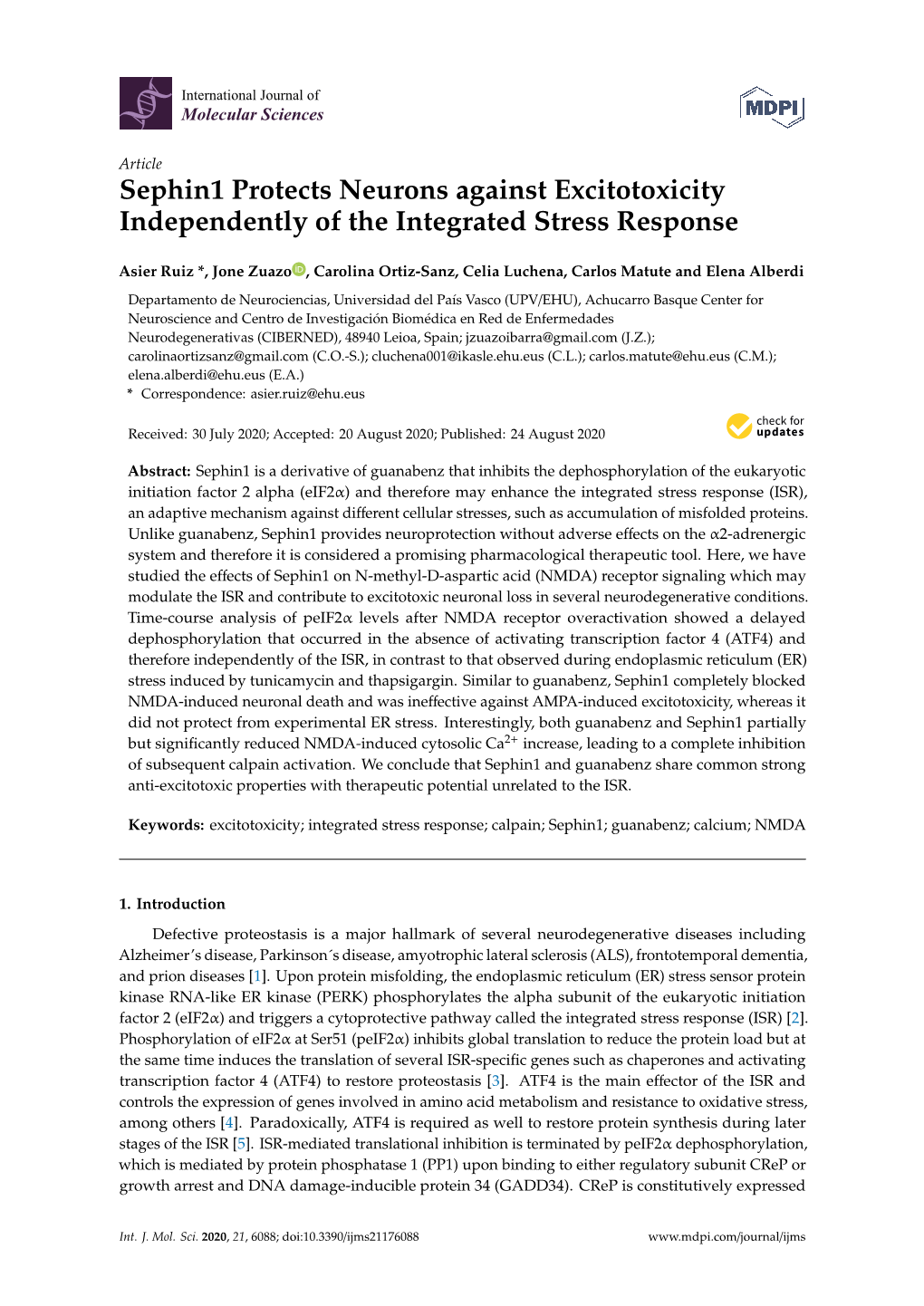 Sephin1 Protects Neurons Against Excitotoxicity Independently of the Integrated Stress Response