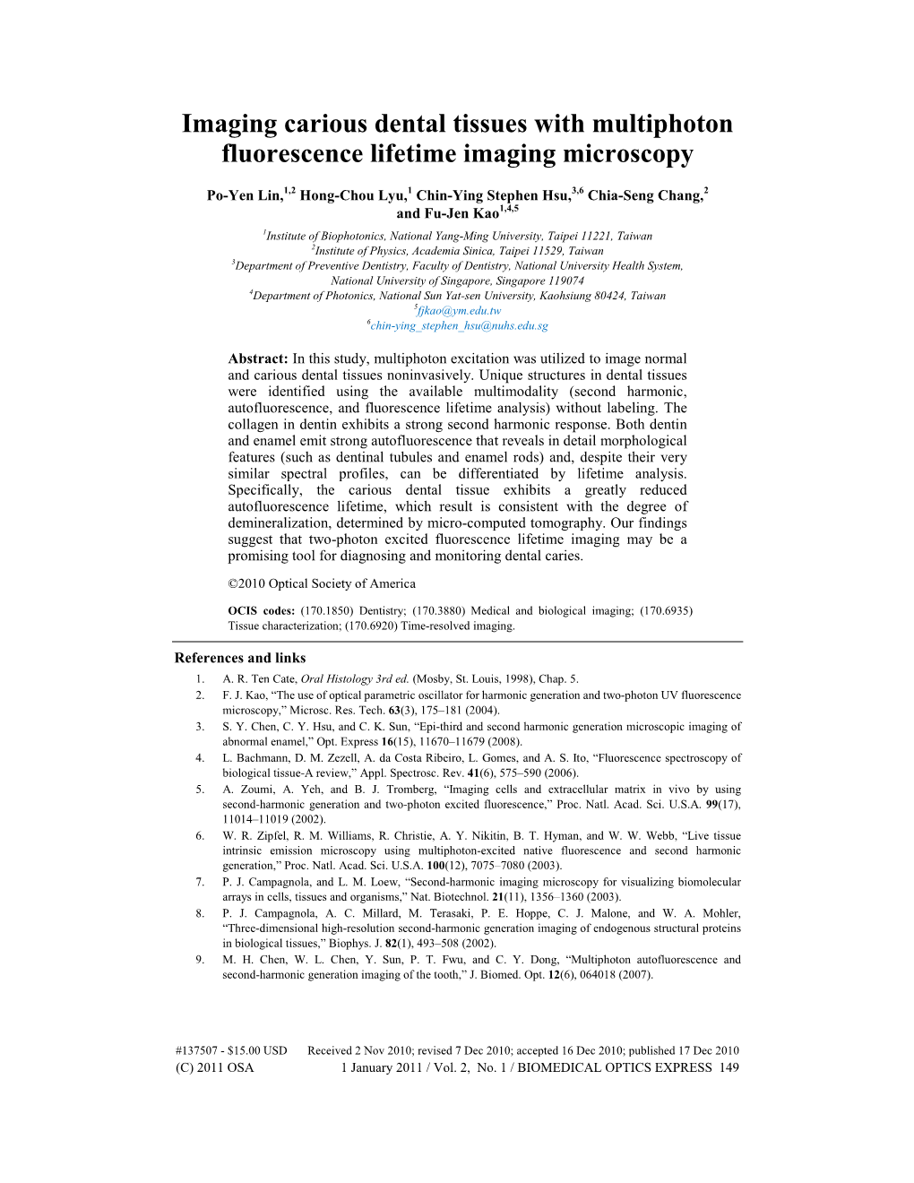 Imaging Dental Tissues with Second Harmonic Generation And