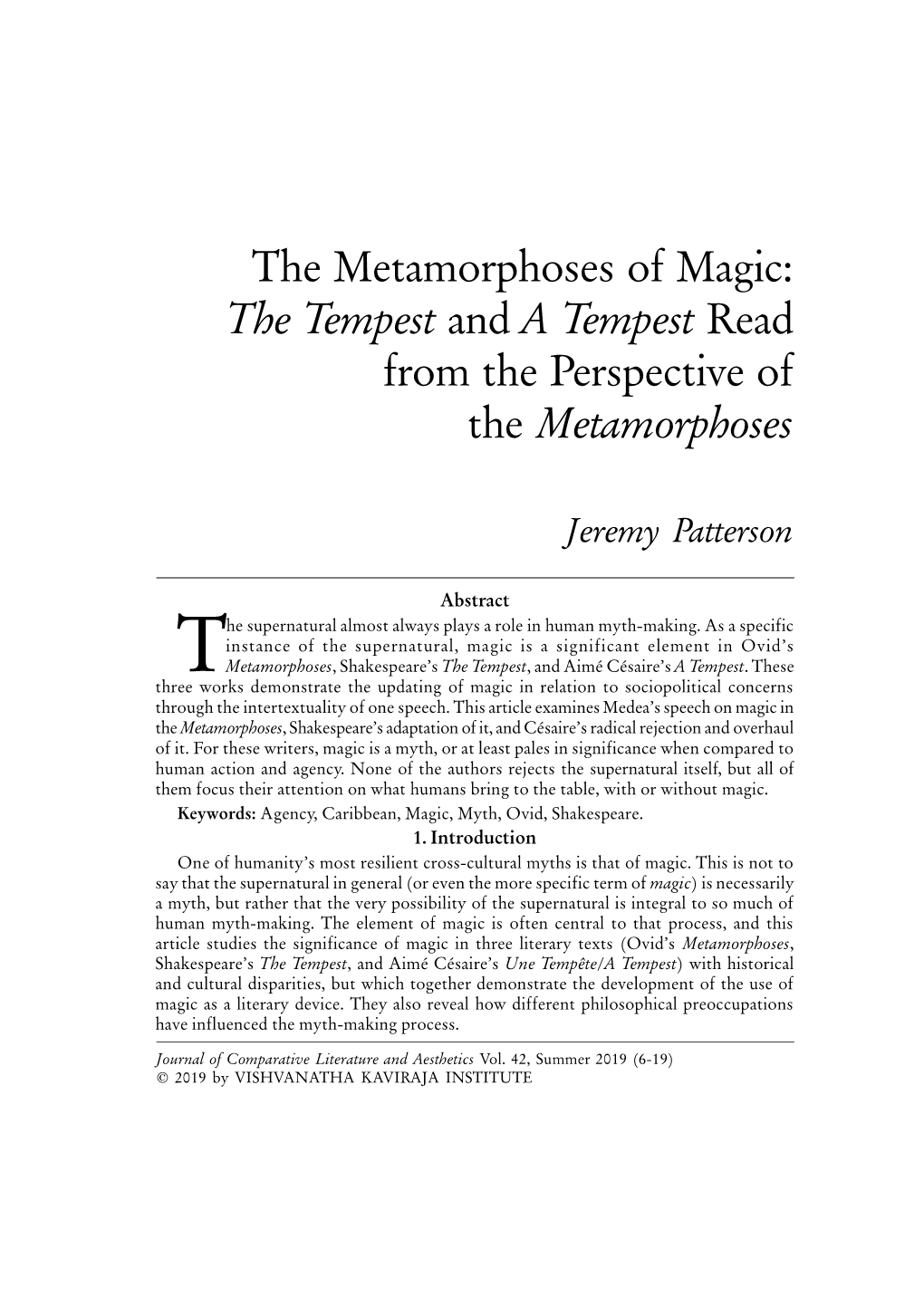 The Metamorphoses of Magic: the Tempest and a Tempest Read from the Perspective of the Metamorphoses