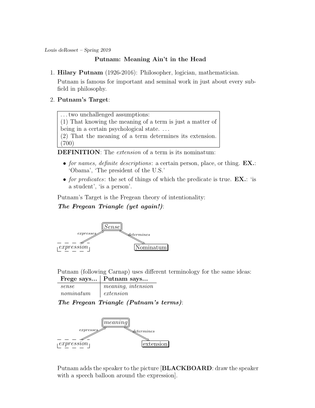 Meaning Ain't in the Head 1. Hilary Putnam (1926-2016)