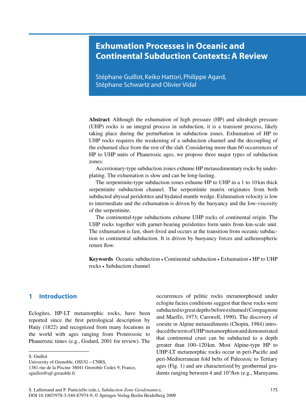 Exhumation Processes in Oceanic and Continental Subduction Contexts: a Review