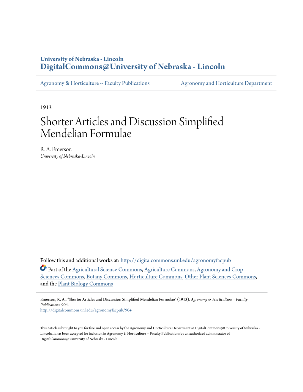 Shorter Articles and Discussion Simplified Mendelian Formulae R