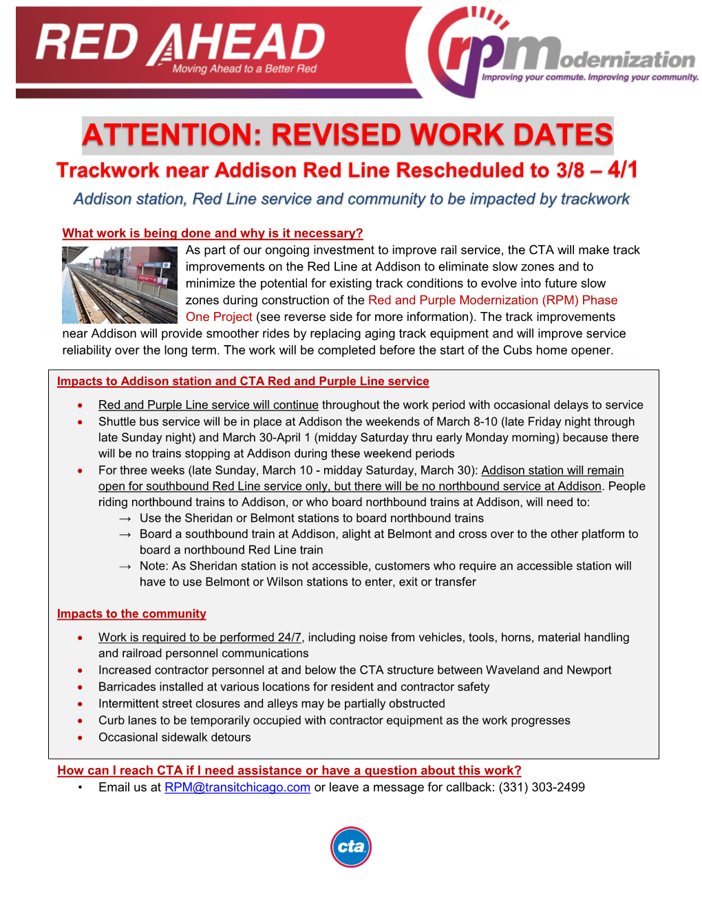 Attention: Revised Work Dates