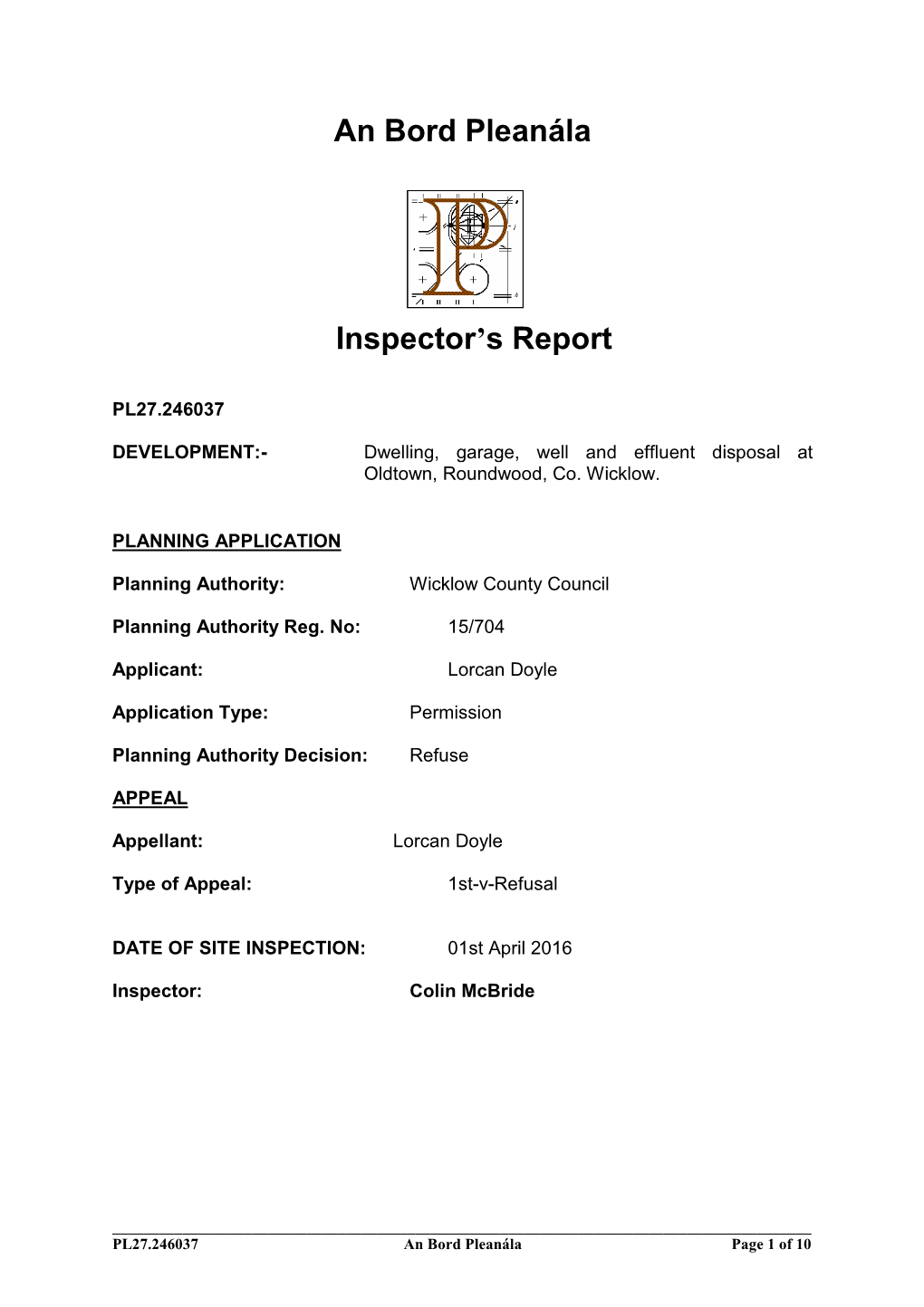An Bord Pleanála Inspector's Report