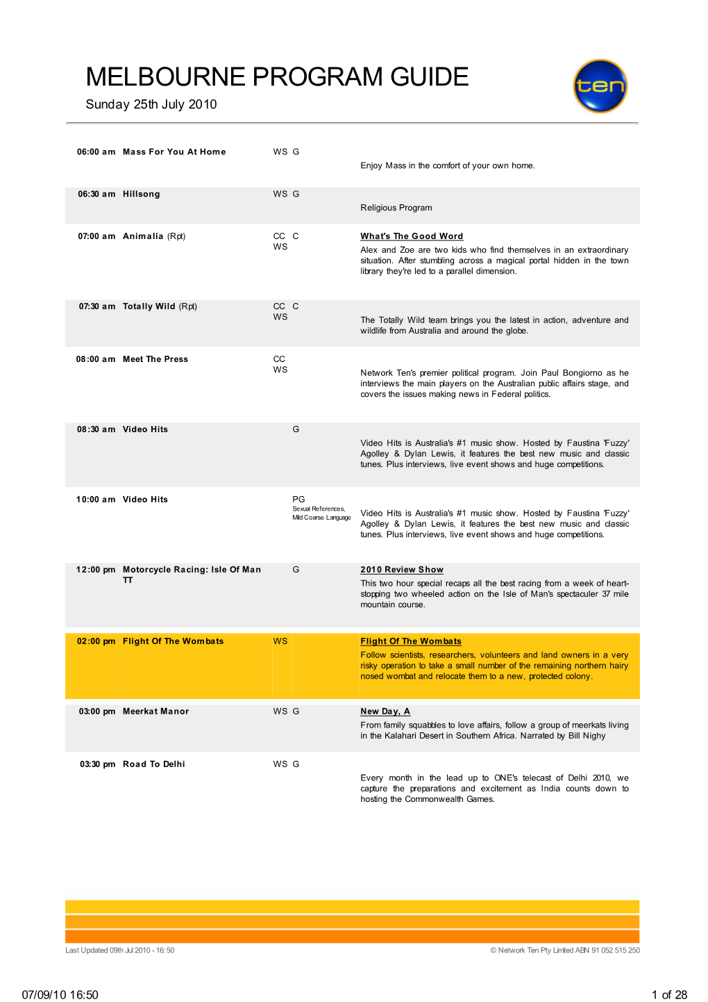 Melbourne Program Guide