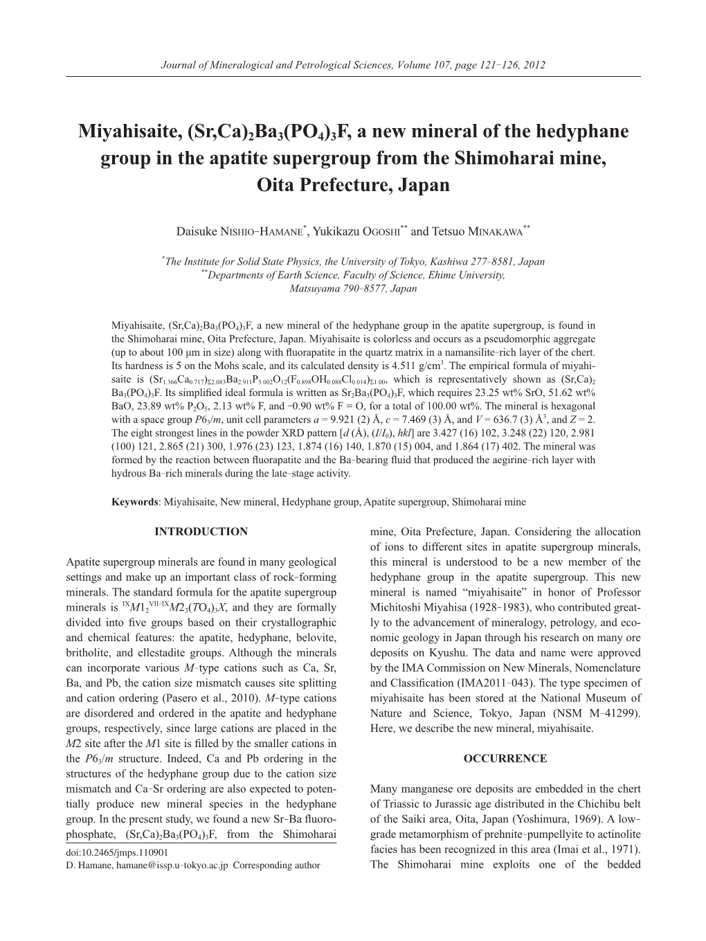 (Sr,Ca)2Ba3(PO4)3F, a New Mineral of the Hedyphane Group in the Apatite Supergroup from the Shimoharai Mine, Oita Prefecture, Japan