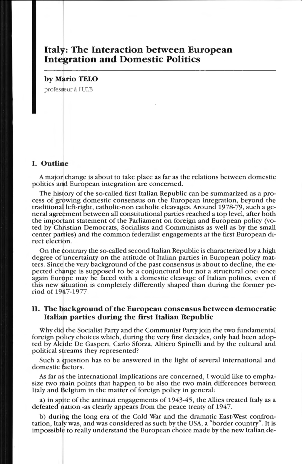 Italy: the Interaction Between European Integration and Domestic Polities