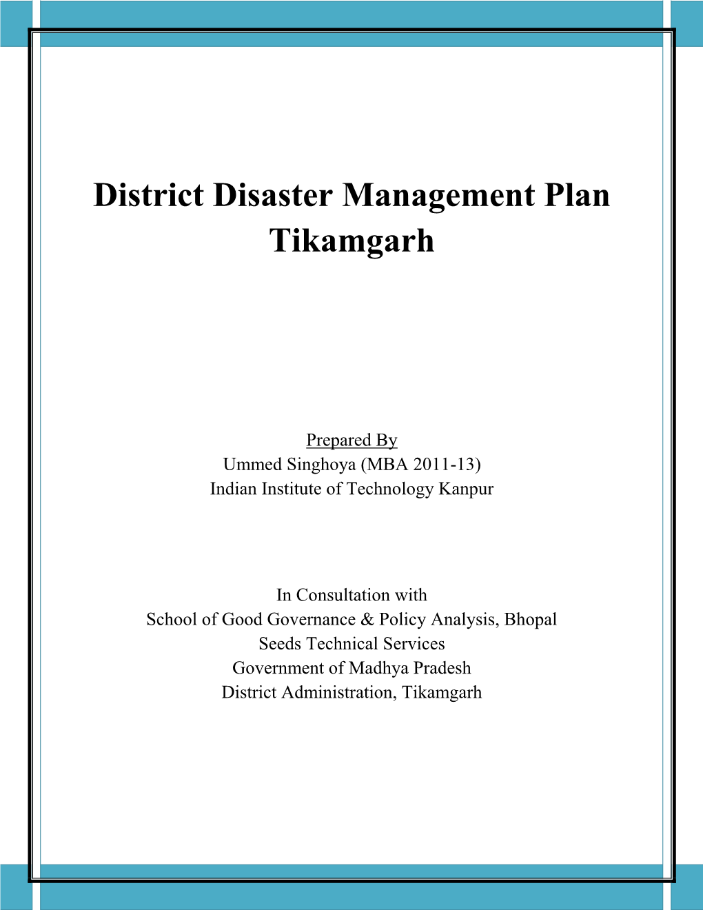 District Disaster Management Plan Tikamgarh