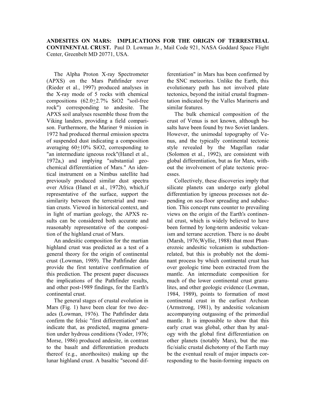 Andesites on Mars: Implications for the Origin of Terrestrial Continental Crust