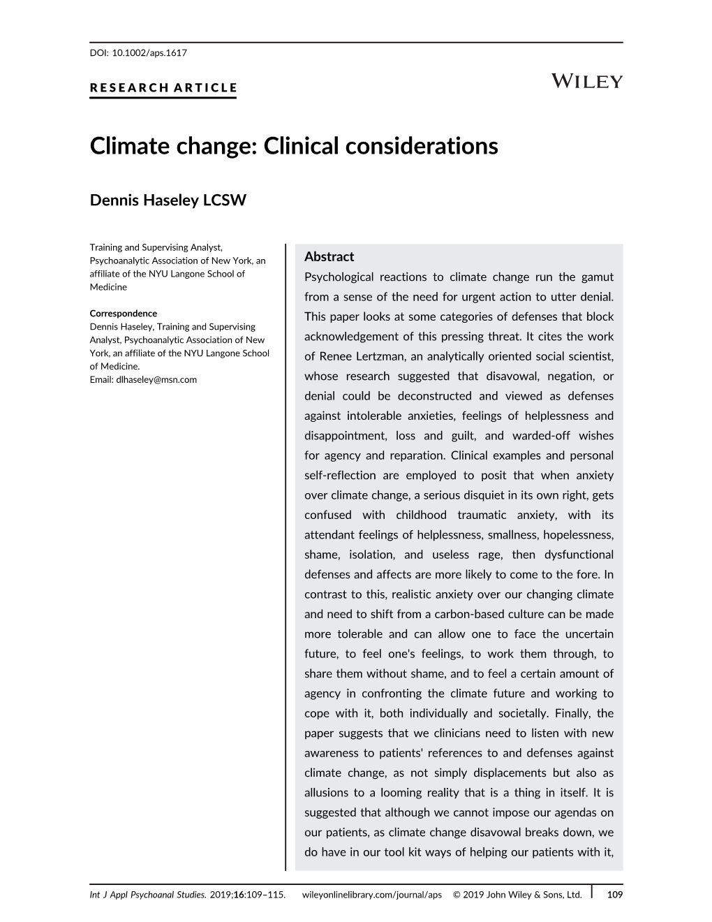 Climate Change: Clinical Considerations
