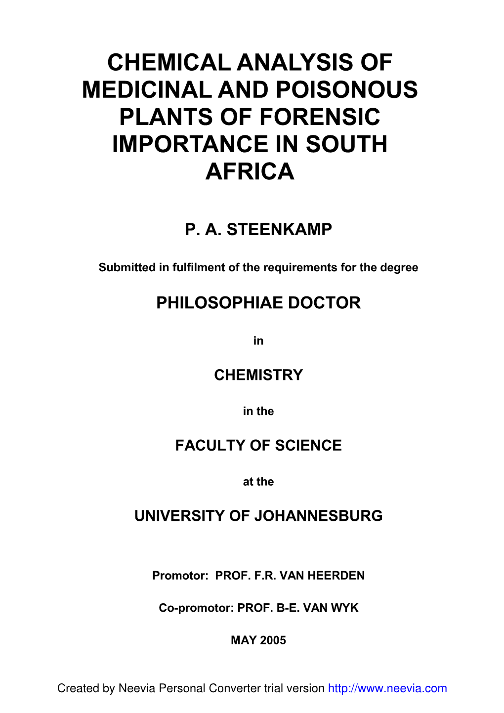 Chemical Analysis of Medicinal and Poisonous