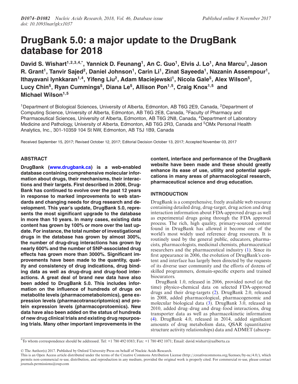 A Major Update to the Drugbank Database for 2018 David S